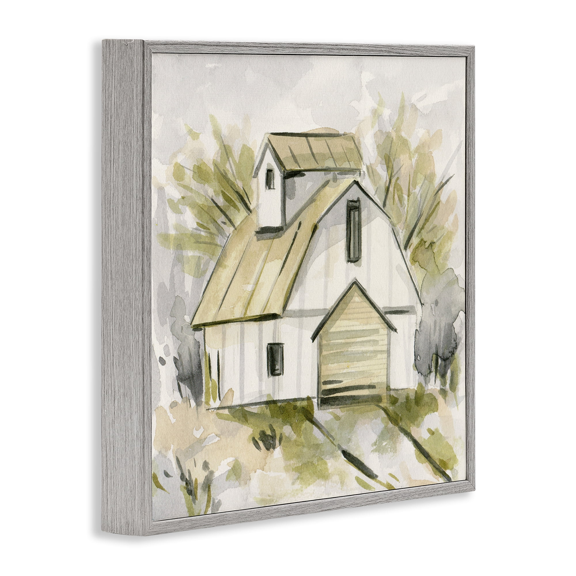 Stupell Industries Soft Neutral Barn Scenery Painting Gray Framed Art Print Wall Art, 24 x 24