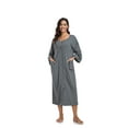 thumbnail image 4 of EA'S SECRET Women's 100% Cotton Robe Lightweight 3/4 Sleeve Zipper Robes Soft Knee Length Bathrobe Breathable Loungewear Housecoat(Dark Gray,2XL）, 4 of 8