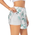 thumbnail image 3 of Lsque Leaf Print Green Printed Women's Running Shorts with Liner Pockets,Elastic Quick Dry Workout Athletic Gym Yoga Shorts,Womens High Waist Shorts-Small, 3 of 9
