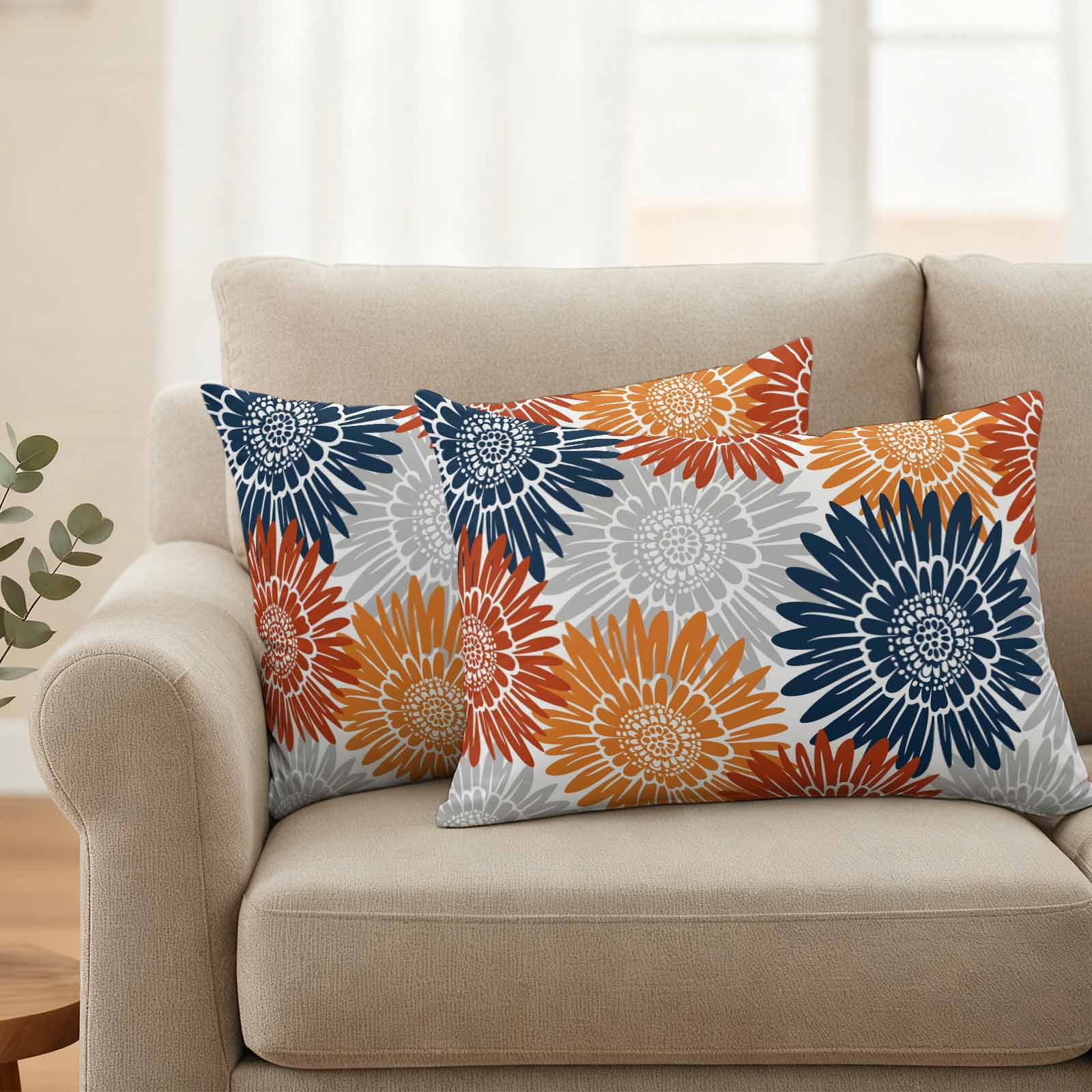 Orange Red Sunflowers Outdoor Waterproof Throw Pillow Covers 20x12 Set of 2, Boho Retro Floral Rustic Blossom Decorative Pillowcases Cushion Pillowcase for Couch Sofa Patio Outside Pillow Protector