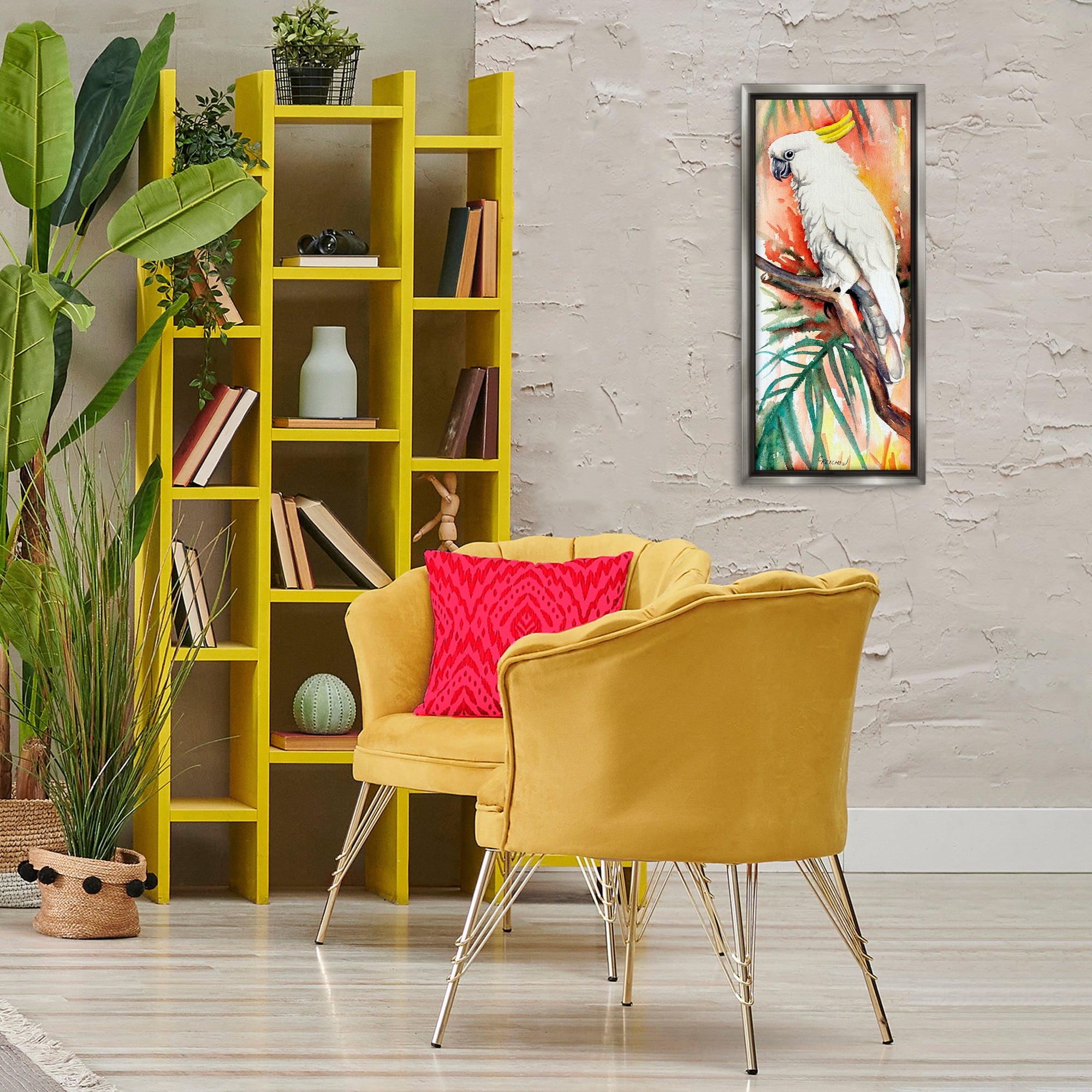 Stupell Industries Sulfer Crested Cockatoo Animals & Insects Painting Gray Floater Framed Canvas Art Print Wall Art, 15 x 31