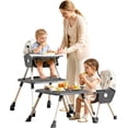 thumbnail image 1 of Juego de Mesa y Silla para Niños 3 En 1, Asiento Elevador Convertible para Comer con Respaldo Ajustable en 3 Posiciones, Bandeja Extraíble, Ruedas Giratorias de 360 Grados, 64 * 75 * 97cm (Gris), 1 of 9