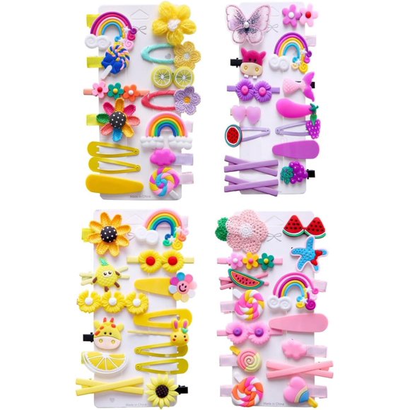 56PCS Toddler Hair Accessories Set: Colorful Rainbow Barrettes, Pins, Candy Fruits, Butterflies for Kids' Stylish Hairstyles