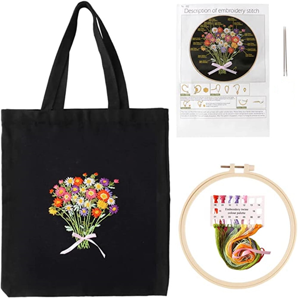 Litake Canvas Bag Embroidery Kit, Printing Cotton Cross Stitch Tote Bag