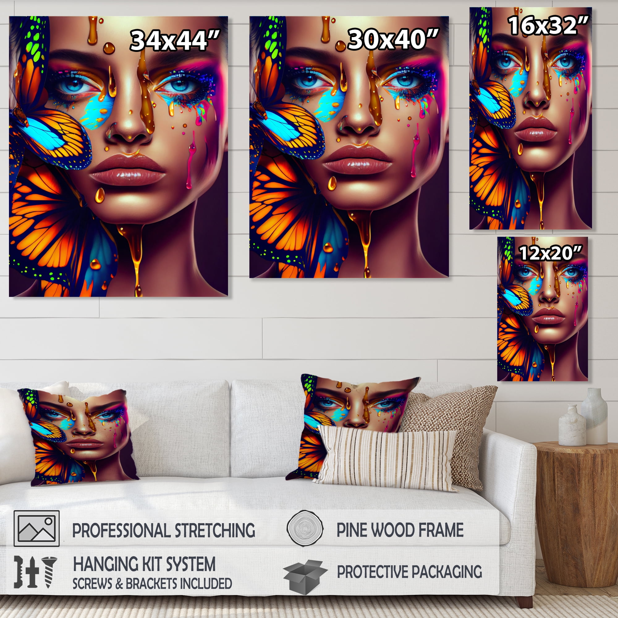 Designart Sensual Woman With Colorful Butterfly I Canvas Wall Art
