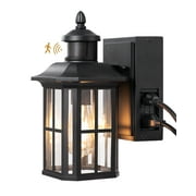 EDISHINE Outdoor Wall Light Fixture with GFCI Outlet Motion Sensor outdoor sconce Aluminum frame with Glass Shade E26 Base Wall Lantern