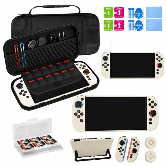 Accessories Bundle for Nintendo Switch 2 2025, All-in-1 Travel Carrying Case with Hard Protective Shell, 2-Pack 9H Tempered Glass Screen Protector, Game Card Holder, and Ergonomic Thumb Grips