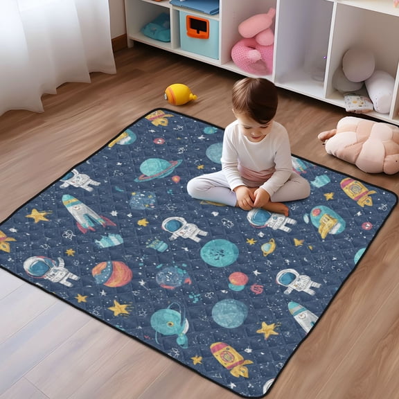 WOBOGO Space Themed Baby Playmats Extra Large Waterproof Rollable Activity Pads for Toddlers 50×50inch