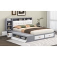 thumbnail image 5 of Queen Size Low Profile Platform Bed Frame with Upholstery Headboard and Storage Shelves and Drawers,USB Charging Design,Gray, 5 of 9