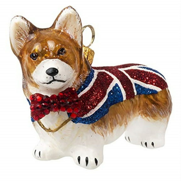 Pembroke Corgi with Union Jack Coat Polish Glass Christmas Ornament