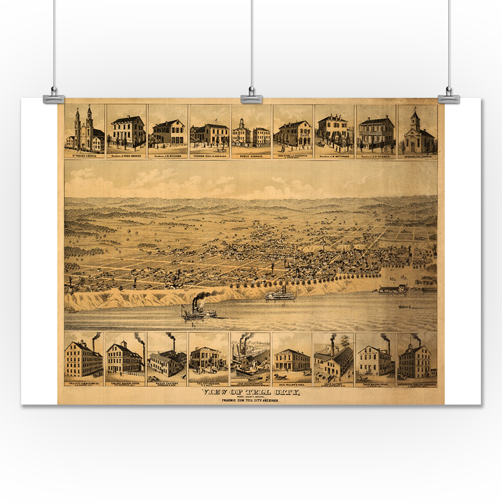 Tell City, Indiana Panoramic Map (24x36 Giclee Gallery Print, Wall