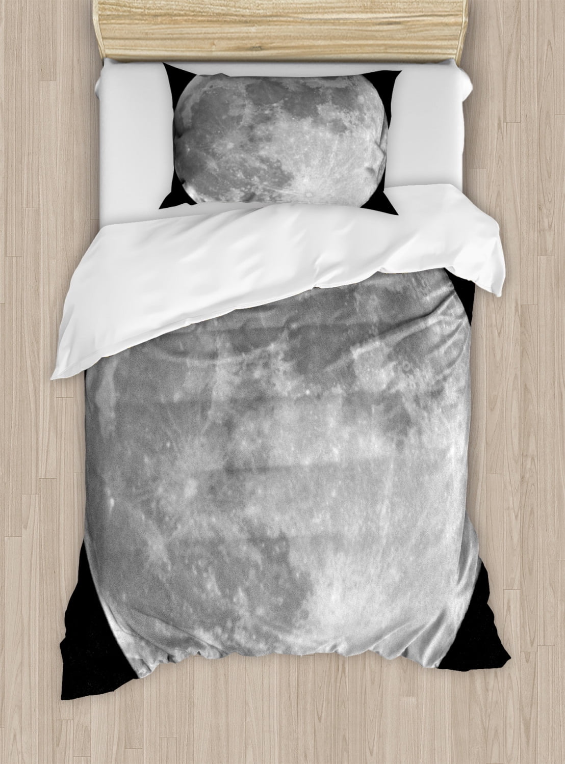 Moon Duvet Cover Set Black And White Full Moon Detailed