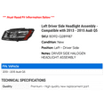 thumbnail image 2 of Left Driver Side Headlight Assembly - Compatible with 2013 - 2015 Audi Q5 2014, 2 of 2