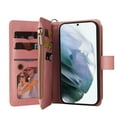 thumbnail image 2 of Allytech Zipper Pocket Case for Samsung Galaxy S24 Ultra, Flip PU Leather Wallet Cover with Card Slots & Hand Strap, Shockproof Kickstand Magnetic Buckle Protective Stylish Cover - Pink, 2 of 11