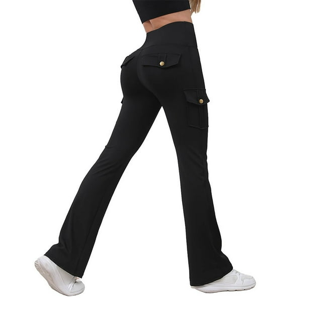 Leggings de mujer de cintura alta y pierna acampanada con bolsillos - Entrenamiento, gimnasio, yoga, ajuste compresivo - Tallas S-XL