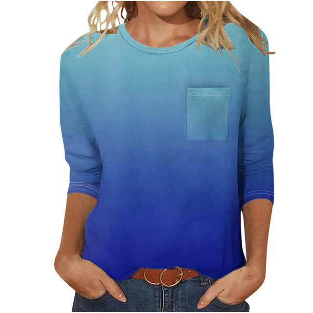 SDNall Femmes Casual Couleur Unie Col Rond 3/4 Manches et 3/4 Poche Top
