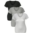 thumbnail image 4 of Emmalise Women's Short Sleeve T Shirt V Neck Tee Value Set (3Pk, Black, Heather Grey, White, X-Large), 4 of 5