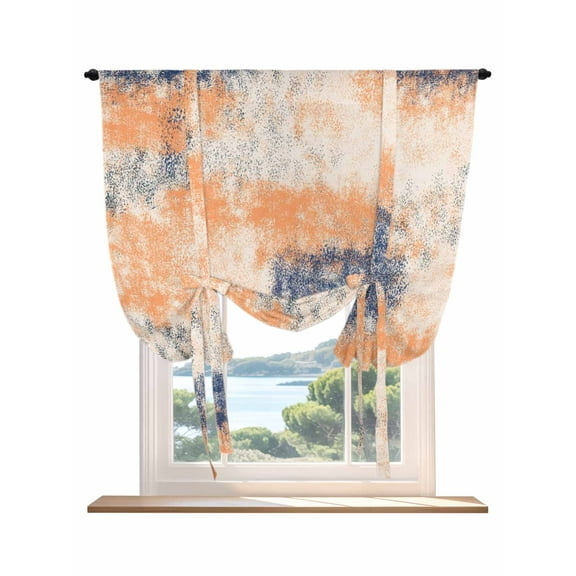 Orange Blue Tie Up Curtains for Windows 63 Inch Length Balloon Curtains Kitchen Adjustable Balloon Window Shade Minimalist Smear Abstract Art Painting Tie Up Valance Bathroom Curtain Window 46"x63"