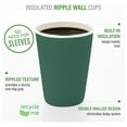 thumbnail image 4 of 4 Ounce Ripple Insulated Coffee Cups 500 Double Wall Corrugated Coffee Cups - Leakproof Non-Slip Forest Green Paper Ribbed Coffee Cups Recyclable Matching Lids Sold Separately, 4 of 7
