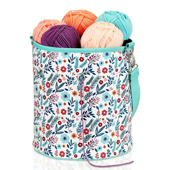 FINPAC Yarn Bag Crochet Knitting Tote Bag, Storage Organizer for Crocheting Project, Store Skein Ball, Short Needles Accessories, Spring Bloom