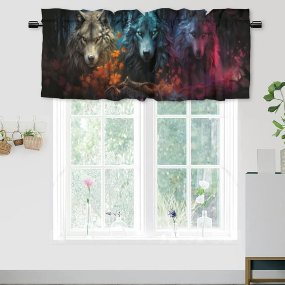 Wolf Window Curtain Valances Wildlife Wolves in The Misty Forest Night Rod Pocket Valances for Bedroom Living Room Dining Room 54 by 18 in, 1 Panel