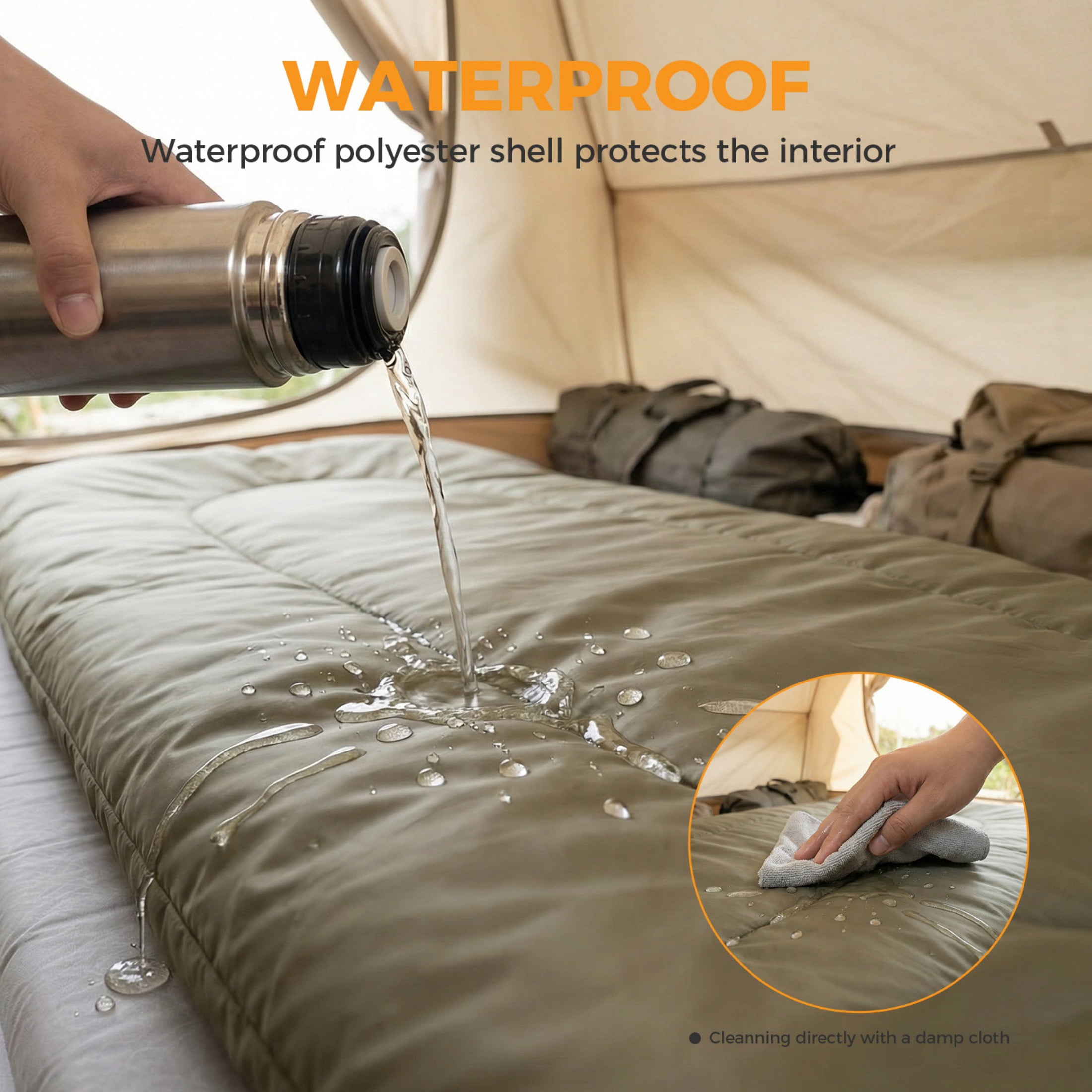 SHOUFTW Double Sleeping Bag for Adults, Lightweight Waterproof, Machine Washable for Camping Hiking Backpacking, Army Green