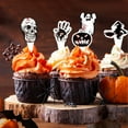 thumbnail image 6 of 6 Pcs Halloween Cake Toppers Decorations, Witch Bat Castle 3D Black Tree Spider Pumpkin Skull Head Eyeballs Skeleton Hands Tombstone for Party(B), 6 of 9