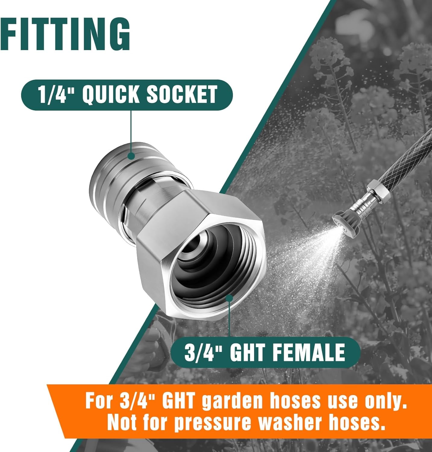 FRKSMD-Garden Hose to Pressure Washer Adapter, 3/4" GHT to 1/4" Quick Connect, Converter for Car Washing, Nozzle & Outdoor Cleaning (Stainless Steel, Stainless Steel 1pc)