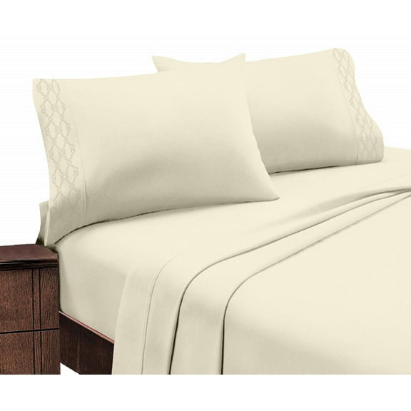Hotel Luxurious, 1800 Series Super Soft Embroidery 4 PC Sheet Set (Full Ivory)