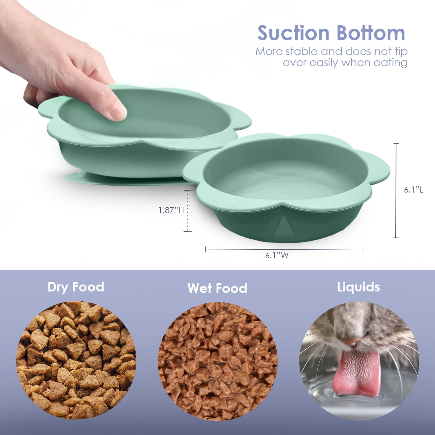 P.T. Supply Co. Green Small Flower-Shaped Silicone Pet Bowl with Non-Slip Suction Base