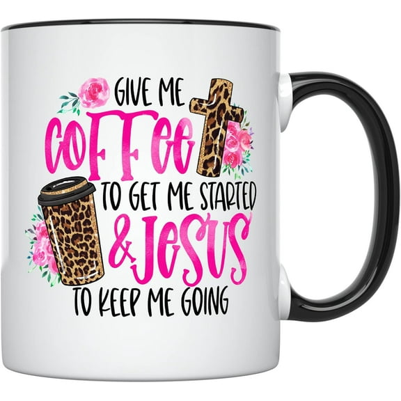 YouNique Designs Coffee & Jesus, Christian Mug, 11 Ounces, Scripture Coffee Mug for Women, Christian Cups, Christian Coffee Mugs for Women, Bible Scripture Coffee Mug (Black Handle)