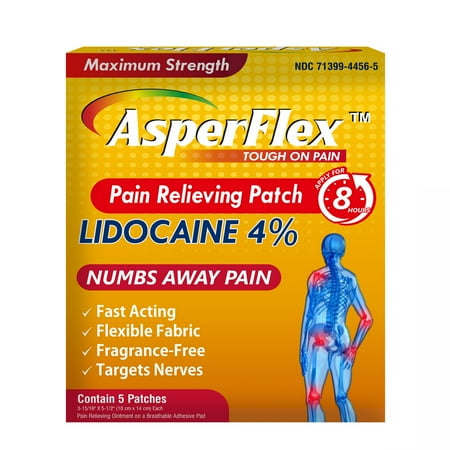 Akron Pharma ASPERFLEX Lidocaine Patch 4%, Pain Patches with Lidocaine, 8-Hour Relief, 5 Ct