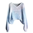 thumbnail image 5 of Women's Lightweight Gradient Knit Sweater, Thin V-Neck Retro Long Sleeve Top, Loose Fit Casual Pullover for Spring and Fall, Breathable Comfortable Daily Wear, Christmas Party Fashion Top Purple S, 5 of 5