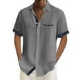 thumbnail image 2 of Hawaiian Shirt for Men Short Sleeve Holiday Button Color Contrast Lapel Top Summer Casual Comfortable Mens Beach Shirts Grey L, 2 of 5