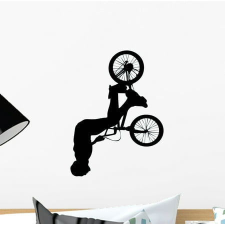 Jumping Vinyl Decal Sticker (Spinning Jump Bmx Silhouette Wall Decal Sticker, Wallmonkeys Peel & Stick Vinyl Graphic (12 in H x 9 in)