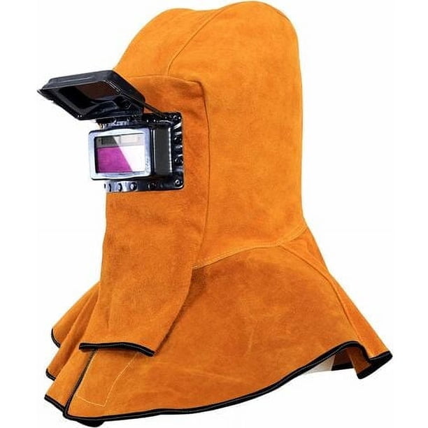Capucha de soldador de piel de vaca, filtro Solar de oscurecimiento automático, Máscara de Soldadura, equipo protector de casco de soldadura, gorro de trabajo con cortina para el cuello y