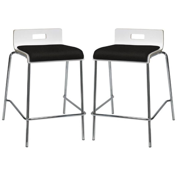 Home Square 25" Wooden Seat Counter Stool in White and Tuxedo - Set of 2