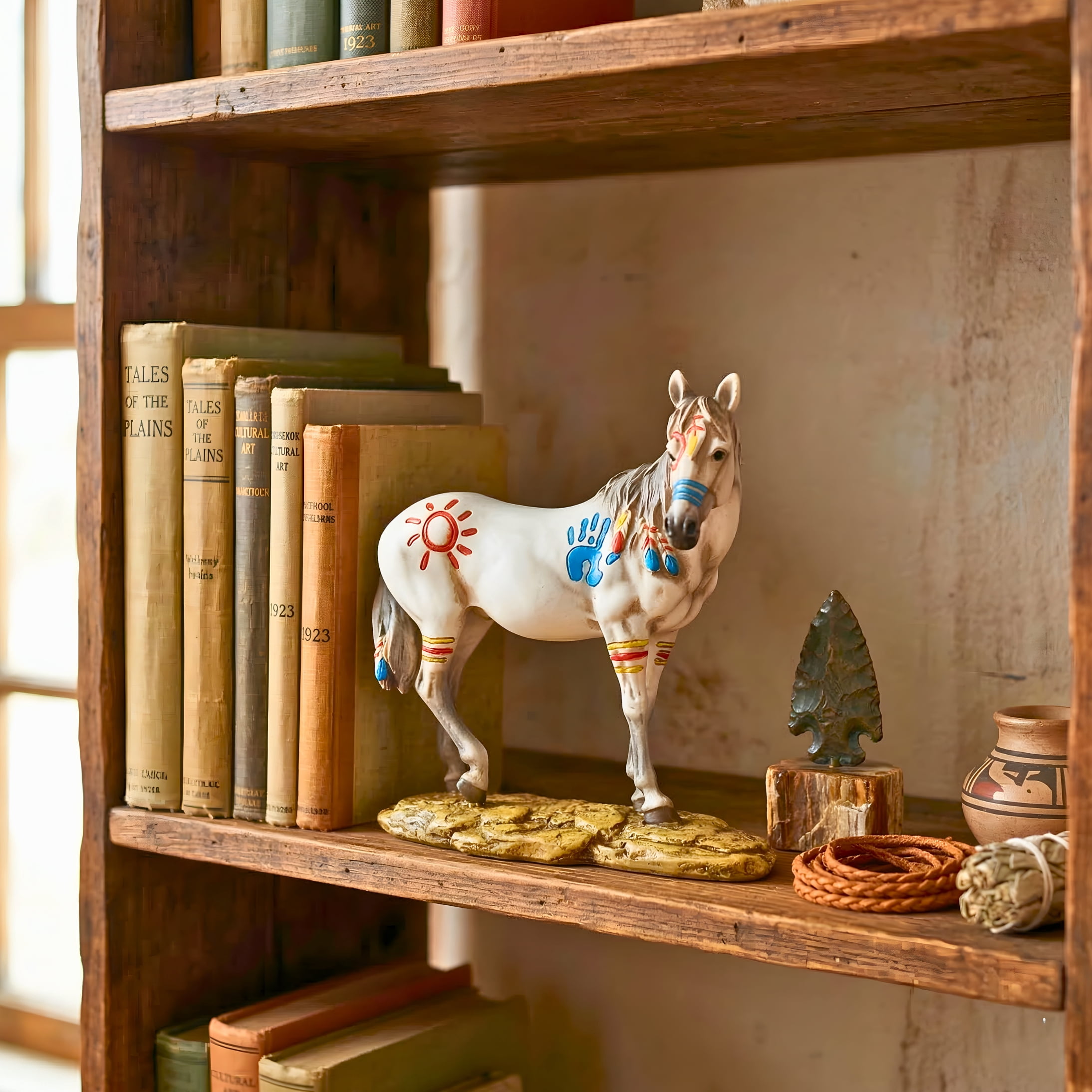Painted Horse Figurine - Southwestern White Pony Sculpture & Western Shelf Decor - Hand-Painted Collectible  Statue for Home & Office - Equestrian Gifts for Horse Lovers & Collectors