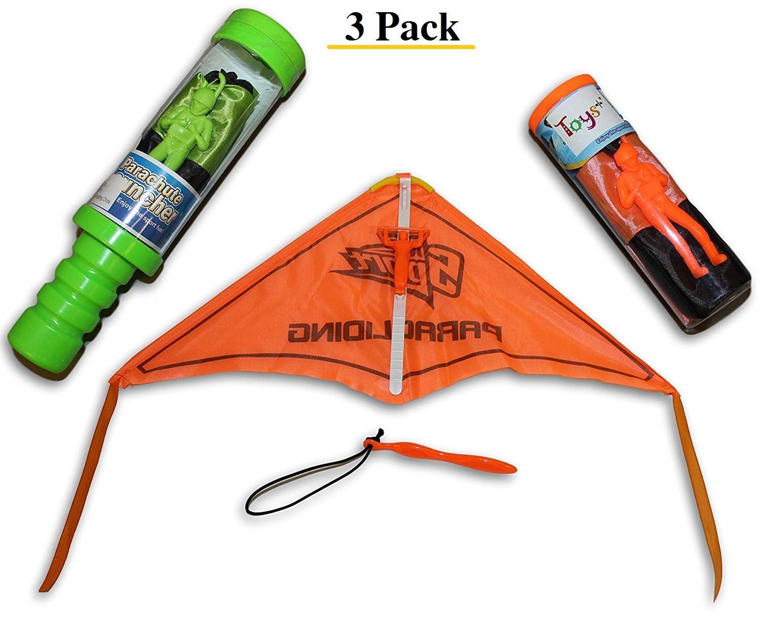 Toys+ Skydiver Parachute Men and Glider 3 Piece Set Hang Glider (Colors