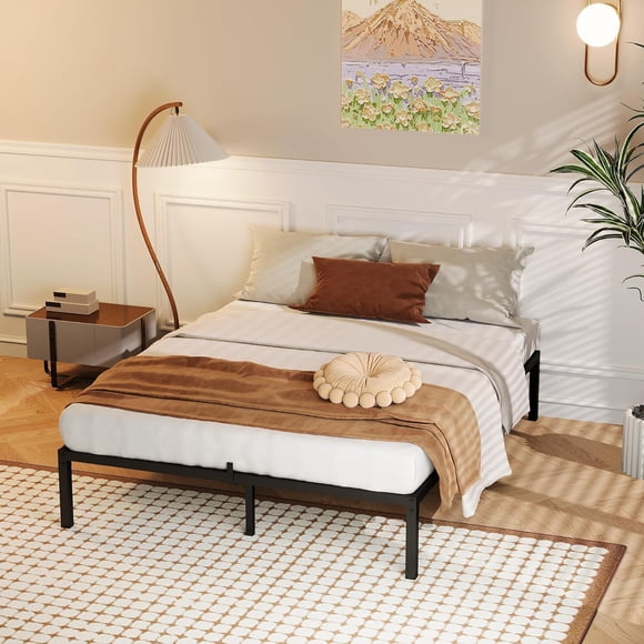 Queen Size Bed Frame, 14" Metal Platform Bed Frame, Heavy Duty Metal Bed Frame with Iron Slat Support, Under-Bed Storage, 800 Lbs Weight Capacity, No Box Spring Needed