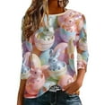 thumbnail image 2 of Women's Cotton T Shirts Oversized Crewneck Easter Printed 3/4 Sleeve Shirt Top Summer Casual Round Neck Plus Size Loose Comfy Going Out Tee Shirt, 2 of 9