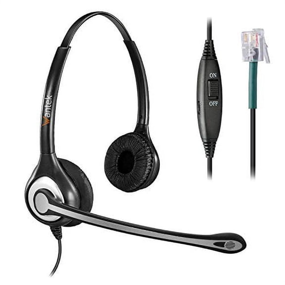 Wantek Corded Telephone Headset RJ9 w/Noise Cancelling Mic, Office Phone Headset Compatible with Polycom VVX310 VVX410 VVX411 Avaya 1416 Mitel 5330 ShoreTel 230 Plantronics S12 Allworx NEC(C
