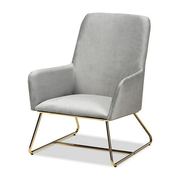 Baxton Studio Sennet Glam and Luxe Grey Velvet Fabric Upholstered Gold Finished Armchair