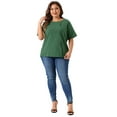 thumbnail image 3 of DARING DIVA Women's Plus Crew Neck Cotton Linen Blouse 4X Army Green, 3 of 6