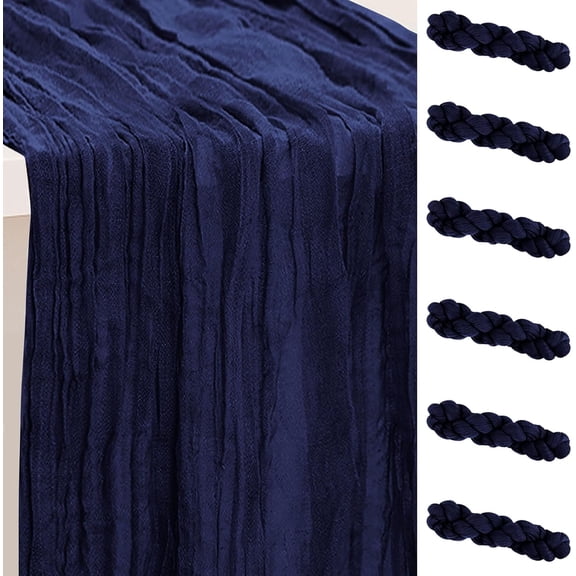 6 Pack Navy Blue Cheesecloth Table Runner 35x120 Inch 10Ft Rustic Gauze Cheese Cloth Table Runner Sheer Cheesecloth Table Runners for Wedding Party Bridal Shower Decoration