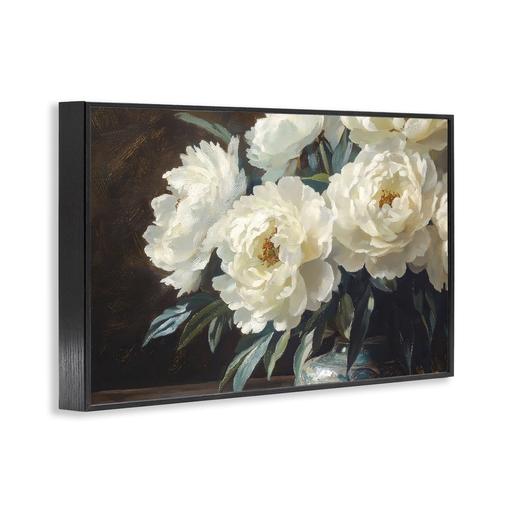 Stupell Industries Large Moody White Floral Black Framed Giclee Art, design by Petal Prints Design