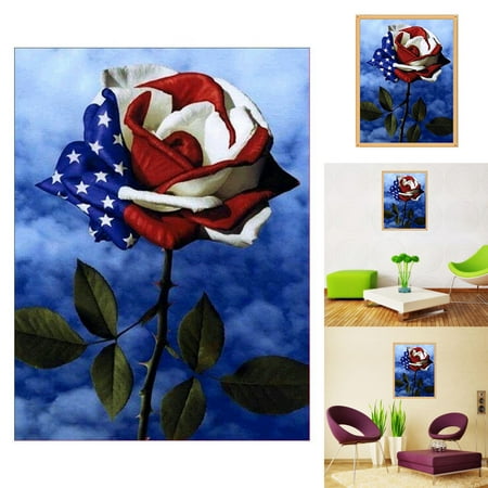 - Girl12Queen American Flag Design Rose 5D Art Diamond Painting Cross Stitch Craft Decor Gift