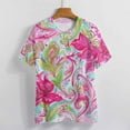 thumbnail image 3 of Vibrant Floral Paisley Fabric Design Pink Green White Women's Short Sleeve Tops Casual Blouses T Shirt, 3 of 6