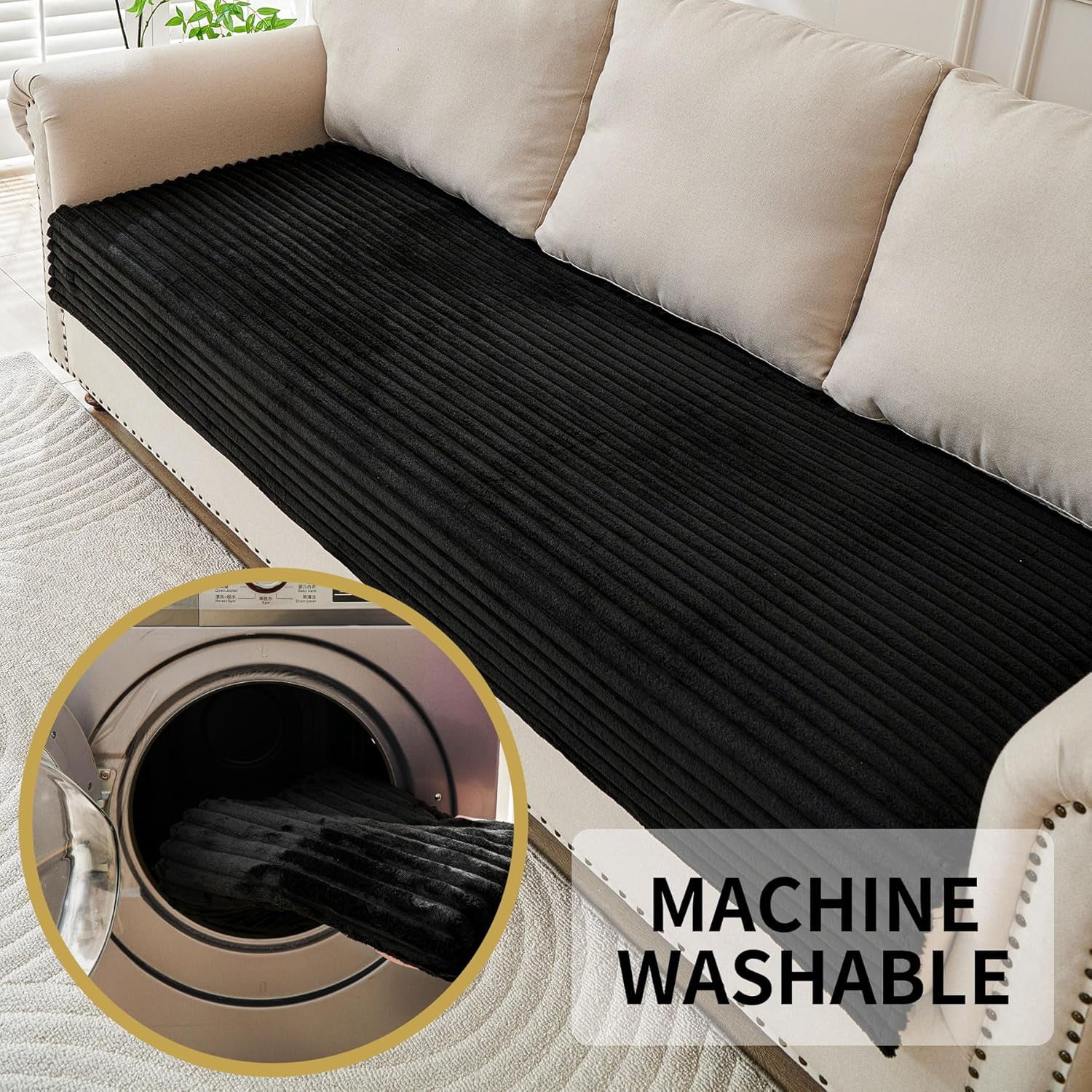 Waterproof Couch Cover for Dogs Washable, Faux Fur Pet Couch Covers for Sofa, Soft Dog Bed Cover Non-Slip Couch Covers for 3 Cushion Couch Sofa Pet Friendly (Black, 35" x 74")