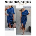 thumbnail image 6 of STARVNC Women Oblique Shoulder Pleated High Waisted Split Hem Midi Dress, 6 of 7